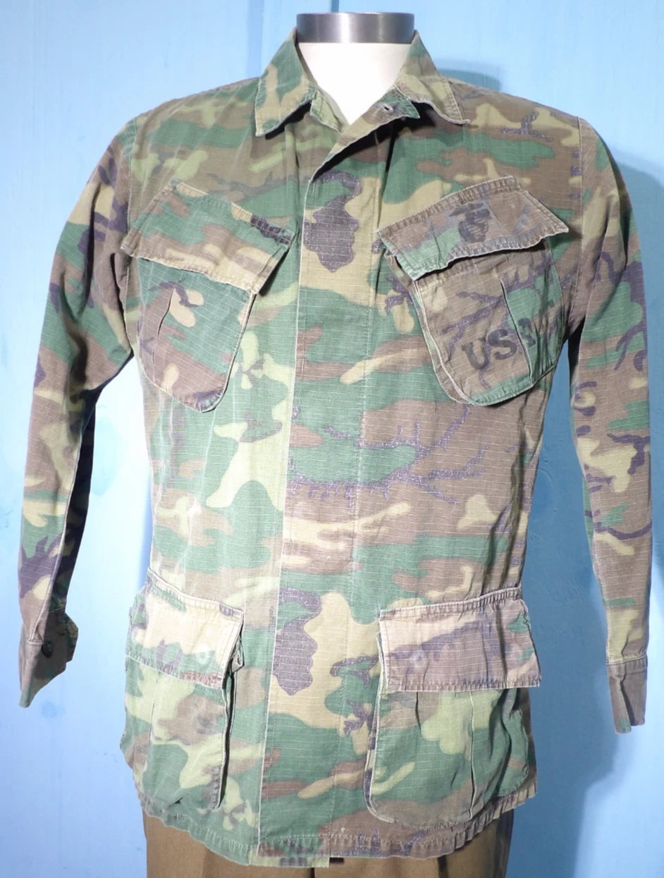 VINTAGE USMC ERDL SLANT POCKET POPLIN SHIRT SMALL REGULAR
