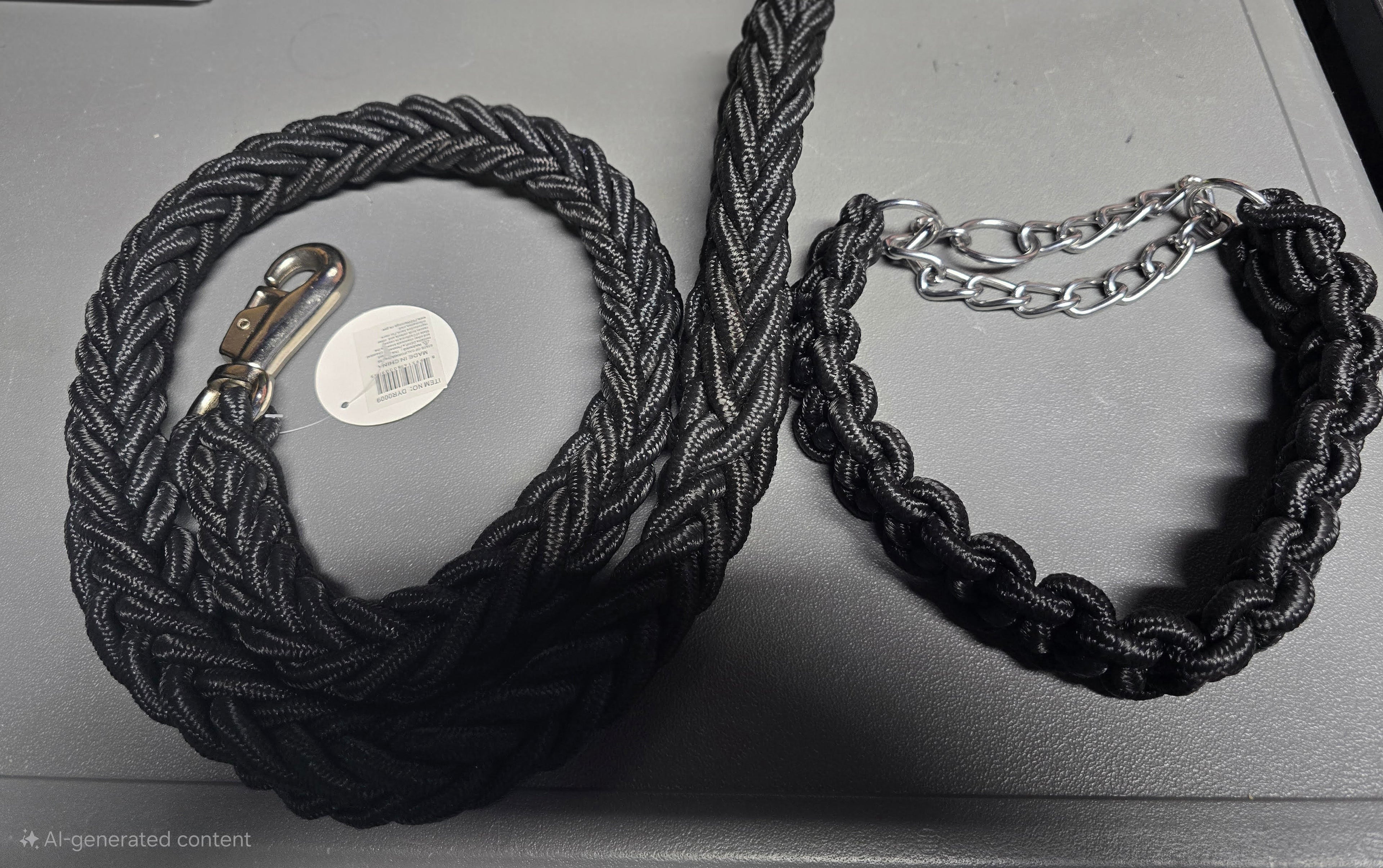 Bomei Pet Black Rope Leash with collar