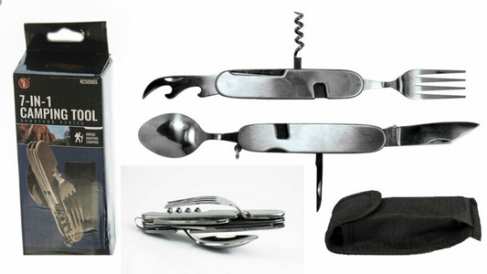 7-IN-1 STAINLESS MULTIFUNCTION CAMPING TOOL