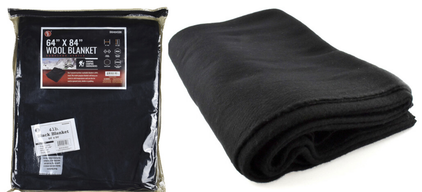 64"x84" BLACK WOOL BLANKET