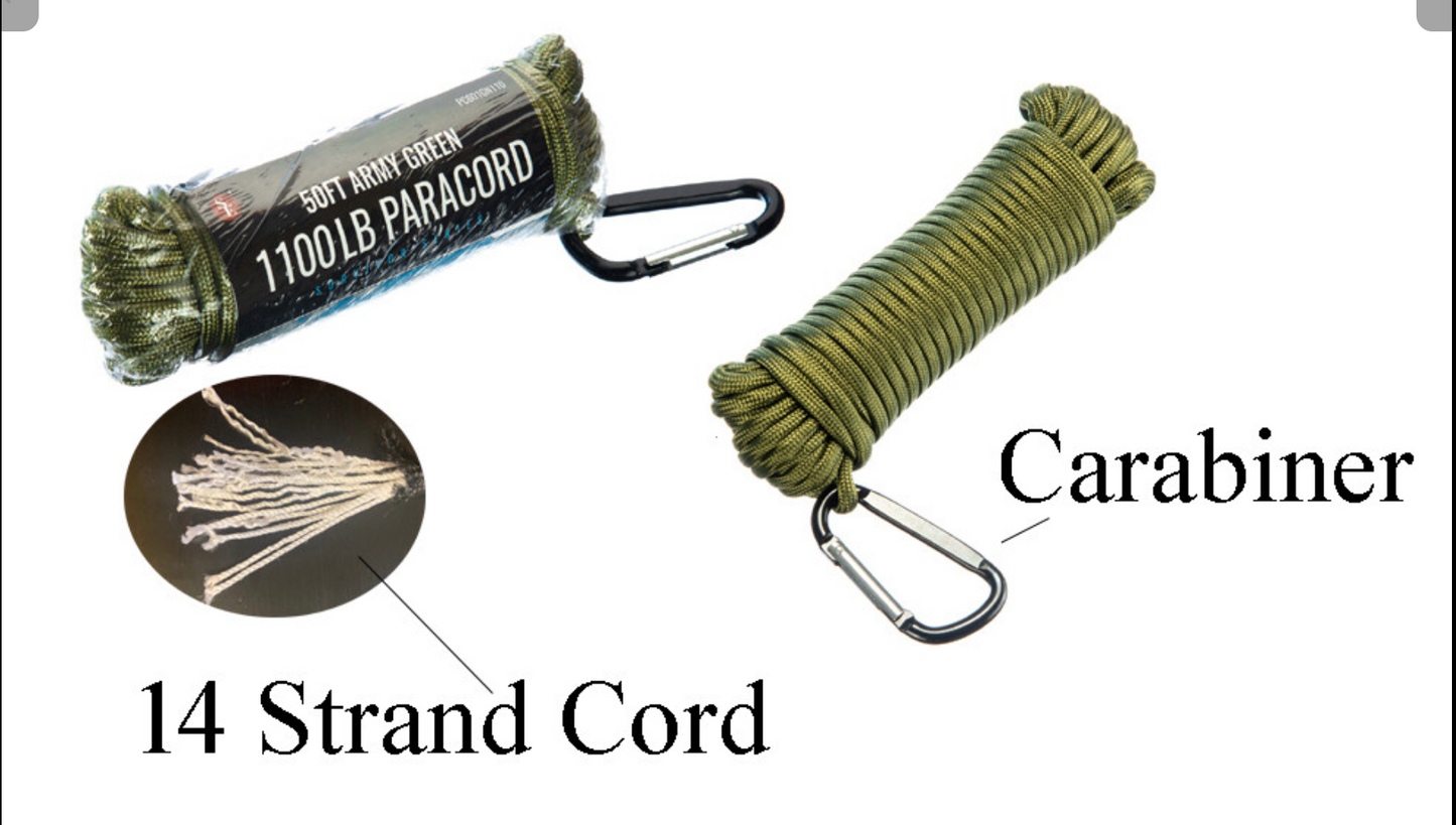 50'x13/64" GREEN PARACORD WITH CARABINER