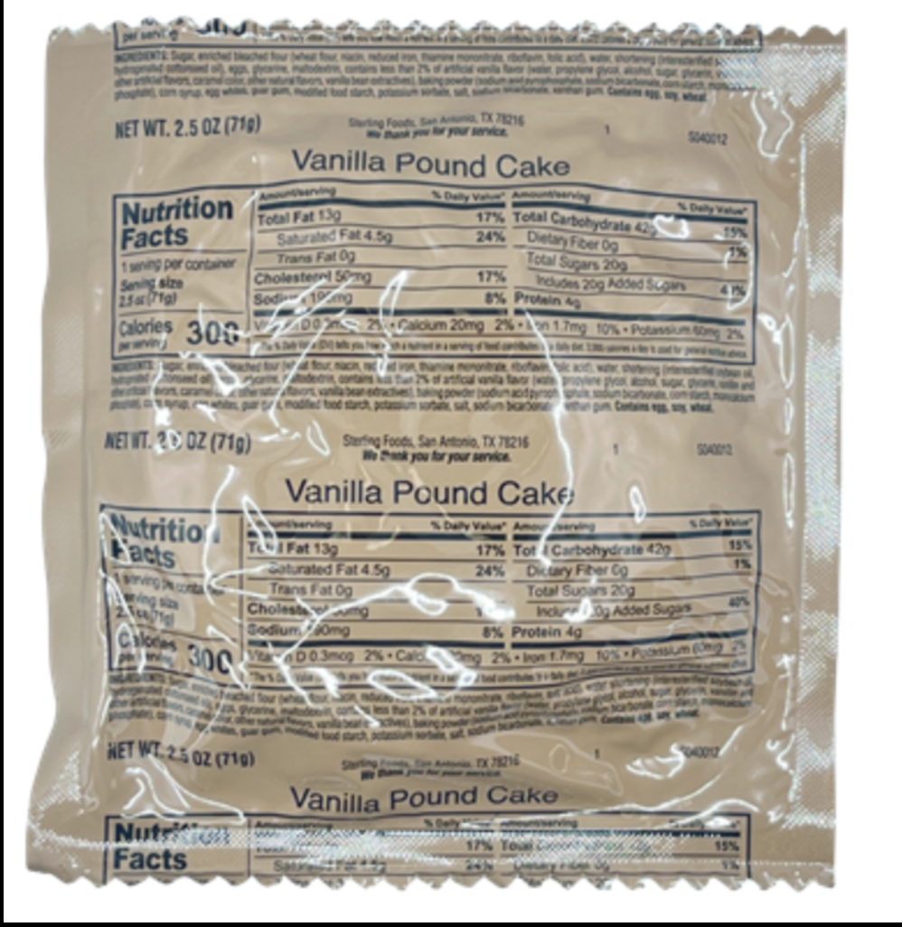 MILITARY MRE'S VANILLA POUND CAKE DESSERT
