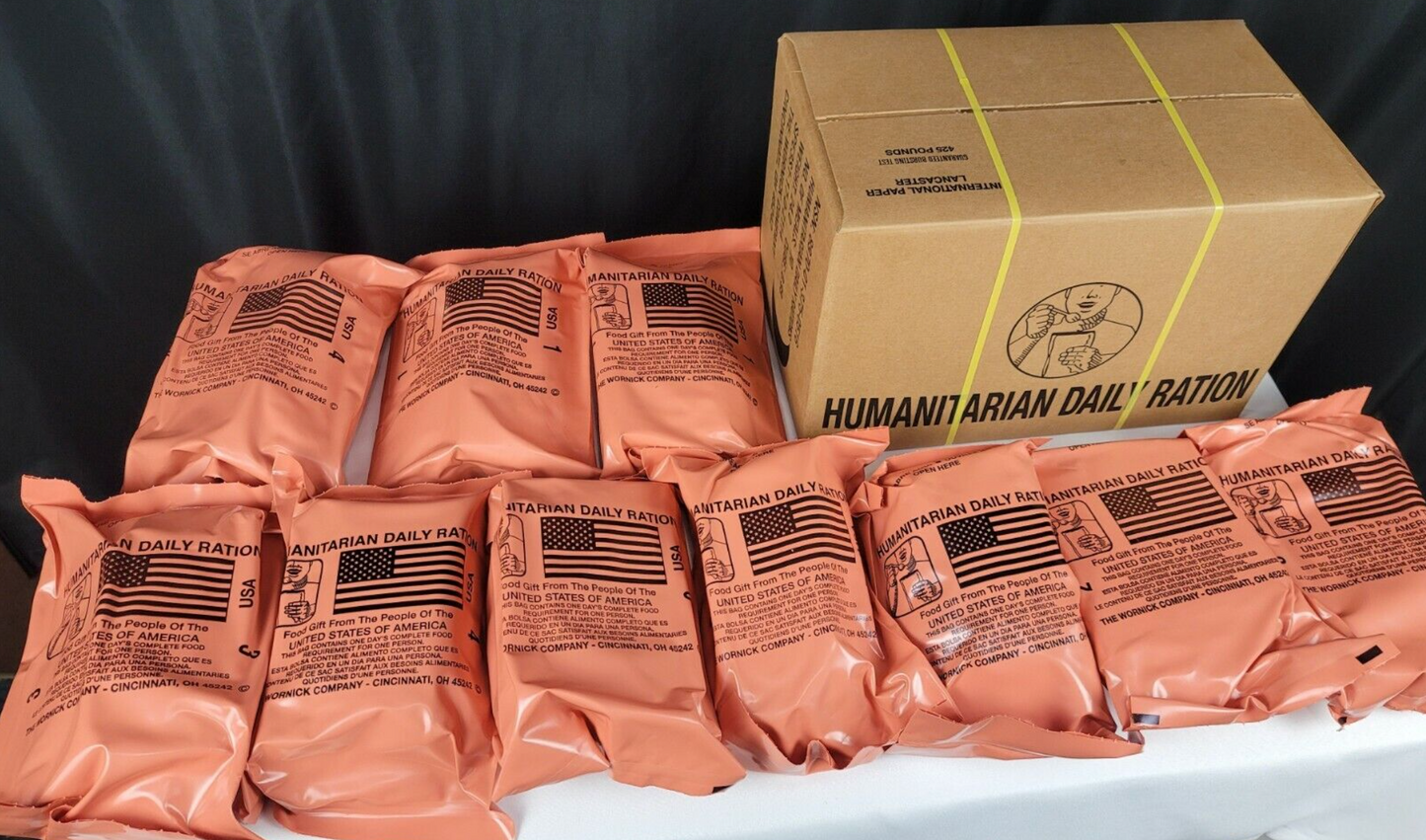 Case of Humanitarian Daily Ration MRE (Meal, Ready To Eat) - Inspection date of 2022