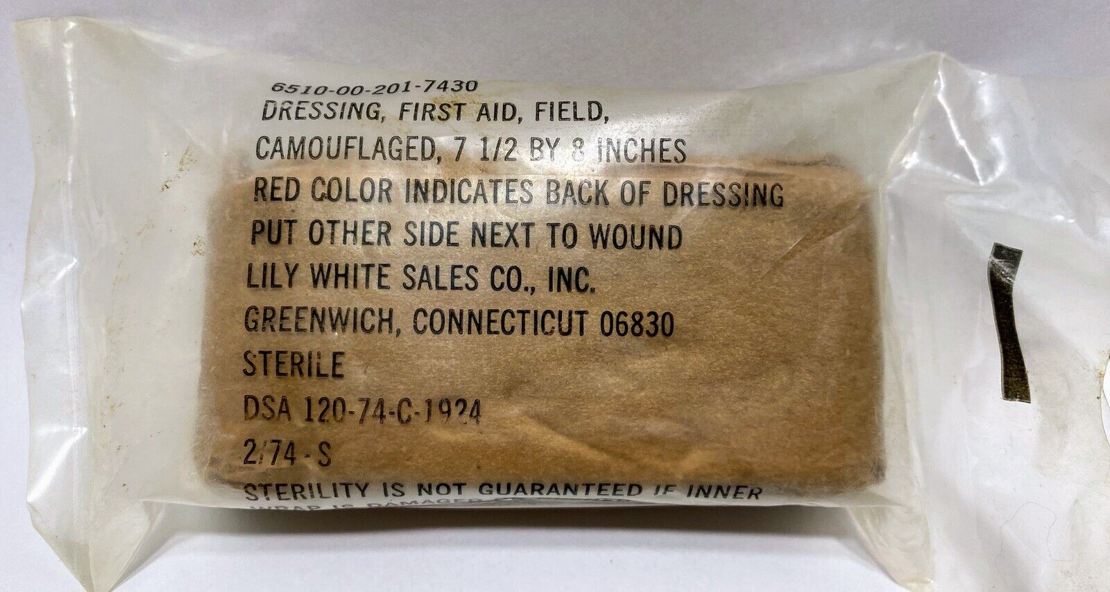 MILITARY CAMOUFLAGE FIELD DRESSING FIRST AID 4X7